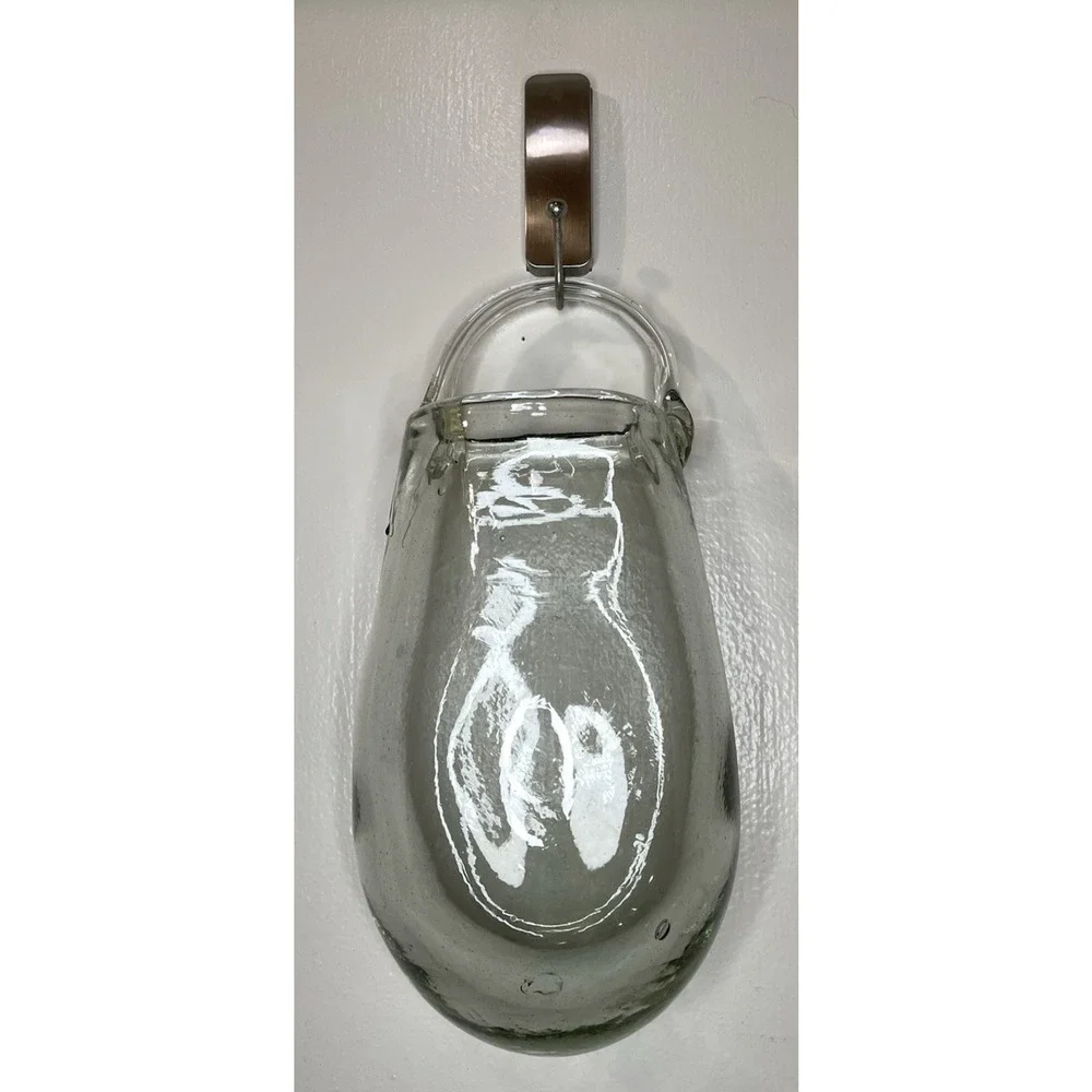 Folk Art Hand Blown Hanging Glass Clear Vase Only